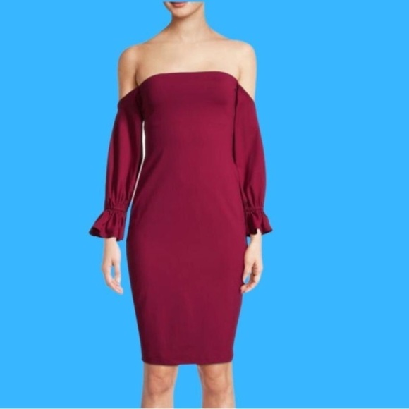 Susana Monaco off shoulder peasant sleeve midi dress in raspberry Size XL nwt - Picture 6 of 6